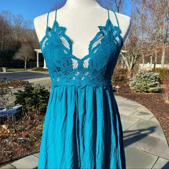 Free People Adella Maxi Slip Dress Long Lace in Teal Jewel Blue - Picture 7 of 10